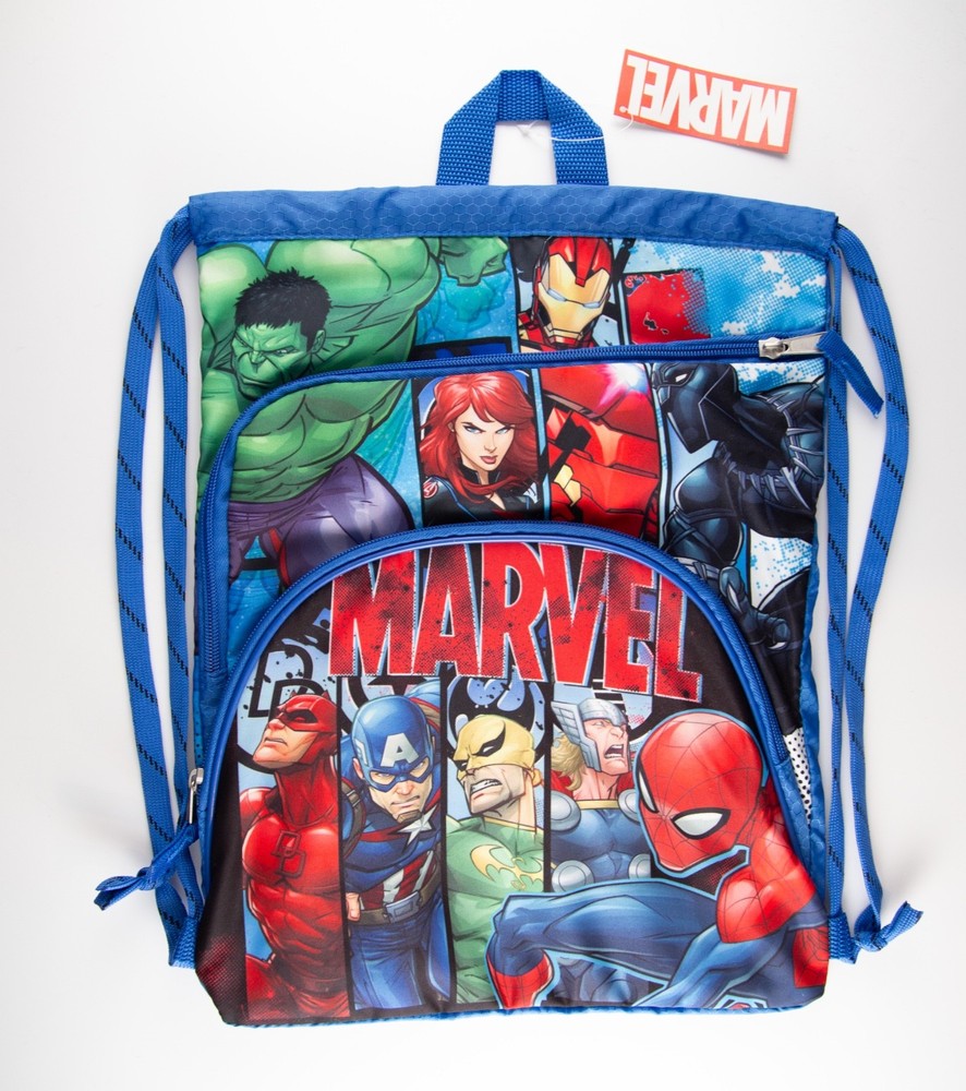 New Marvel Super Heros Drawstring Kid's Backpack - Spiderman, Hulk, Iron Man,...