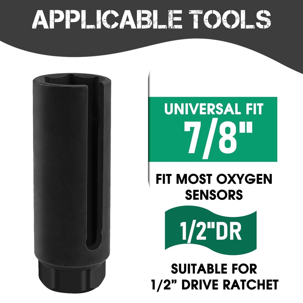 Oxygen Sensor Socket 22mm 7/8 in, 1/2 in Drive O2 Removal Tool, Black