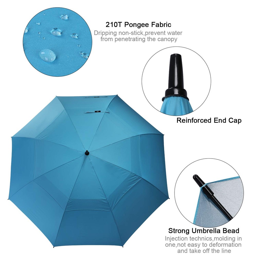 62 Inch Extra Large Golf Umbrella Double Canopy Automatic Open Sun Rain Stick...