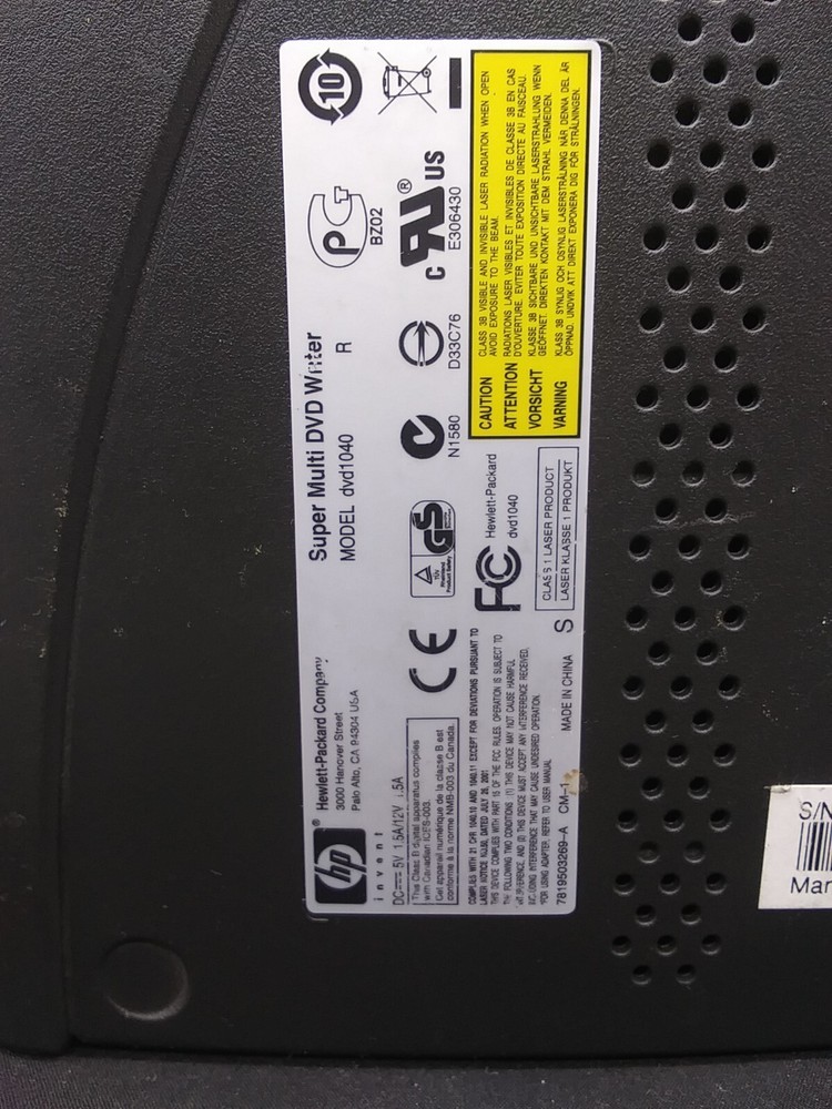 HP DVD1040 External Super Multiformat LightScribe DVD Writer Untested No Cords
