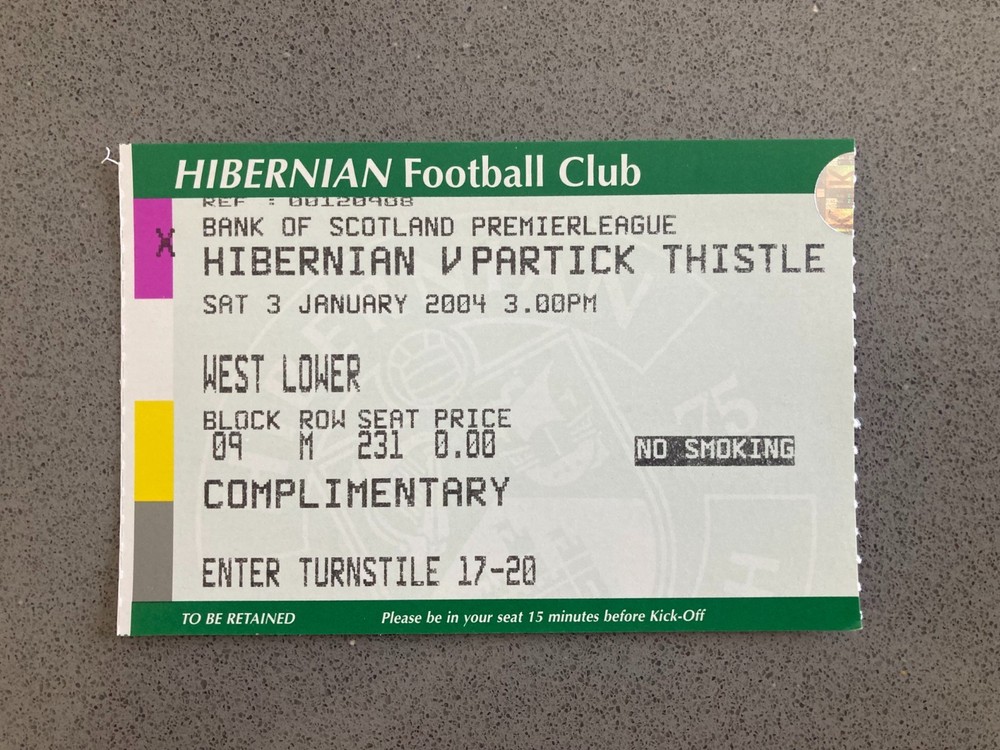 Hibernian v Partick Thistle 2003-04 Match Ticket