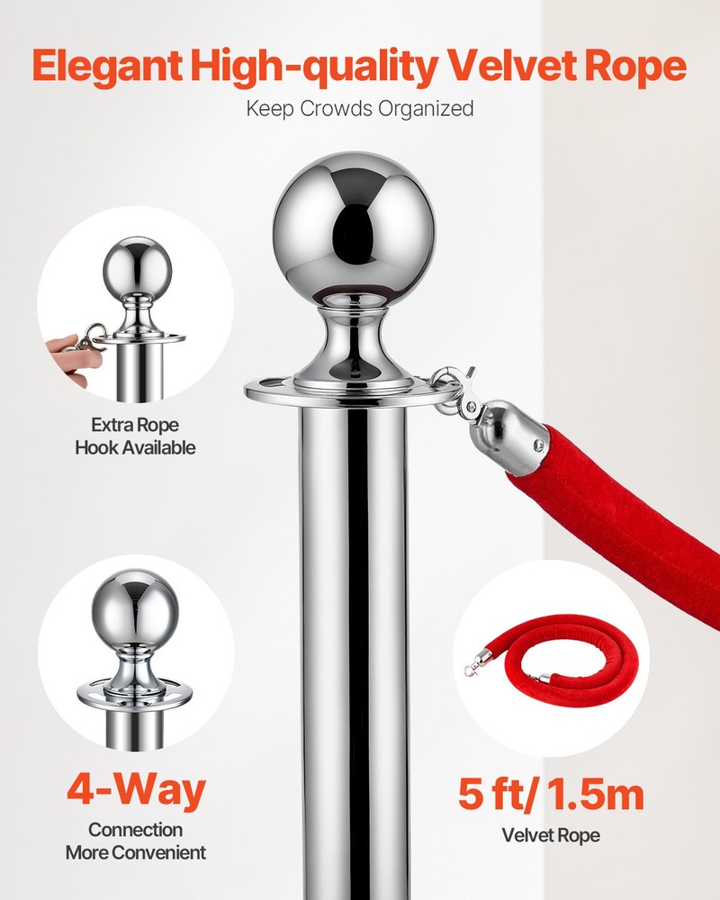 VEVOR 4Pcs Stanchion Posts Queue Barrier Crowd Control Sand Injection Base