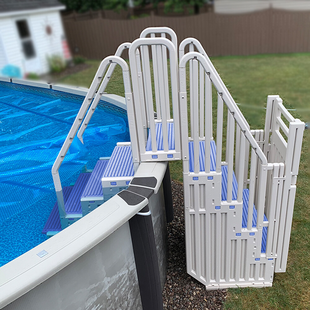 Confer White Above Ground Blue Swimming Pool System w/ Blue Steps & Closure Kit