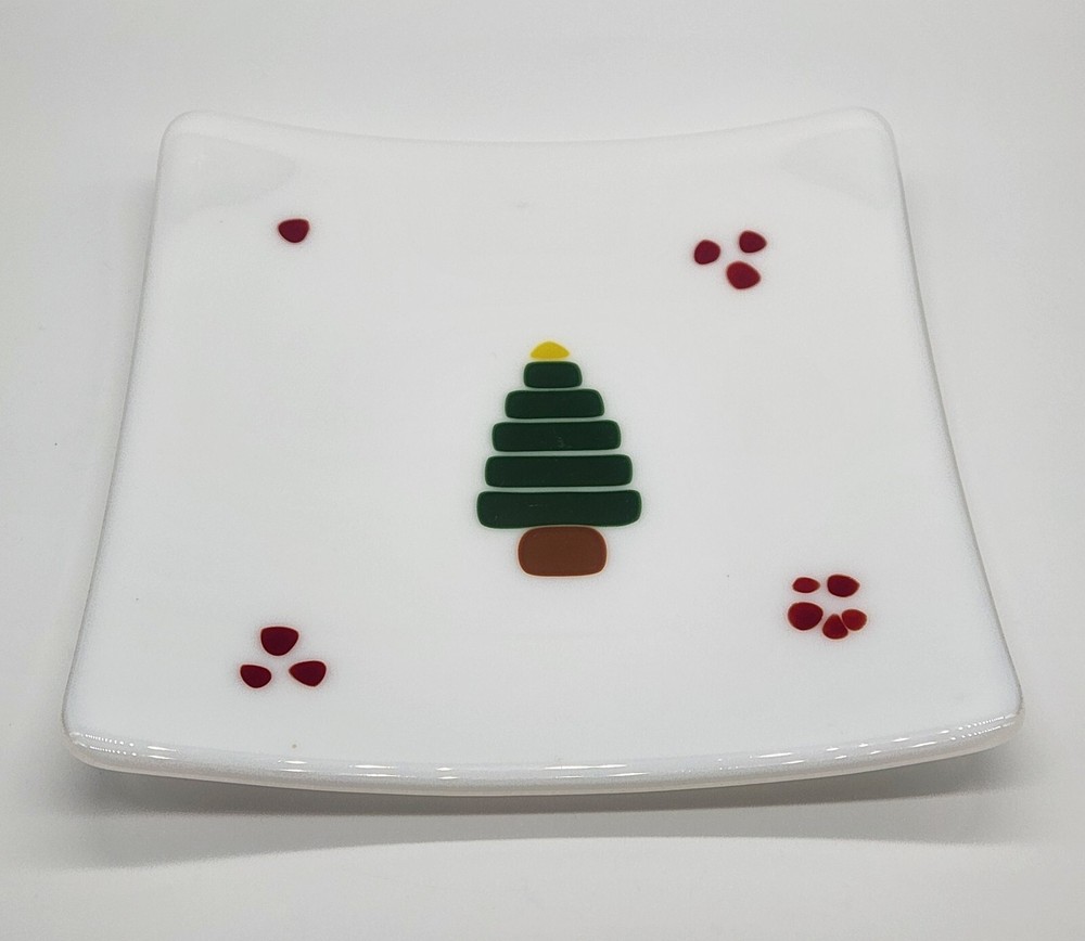 Square Christmas tree plate, serving plate, cookie plate, ~ 8.75" sq