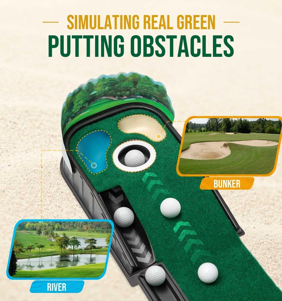 Indoor Golf Putting Green Mat 8ft Ball Return Alignment Wrinkle-Free