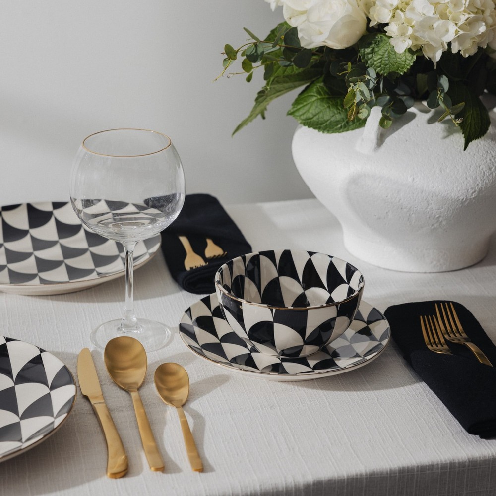 Emmett 12-Piece Ceramic Dinnerware Set Black & White