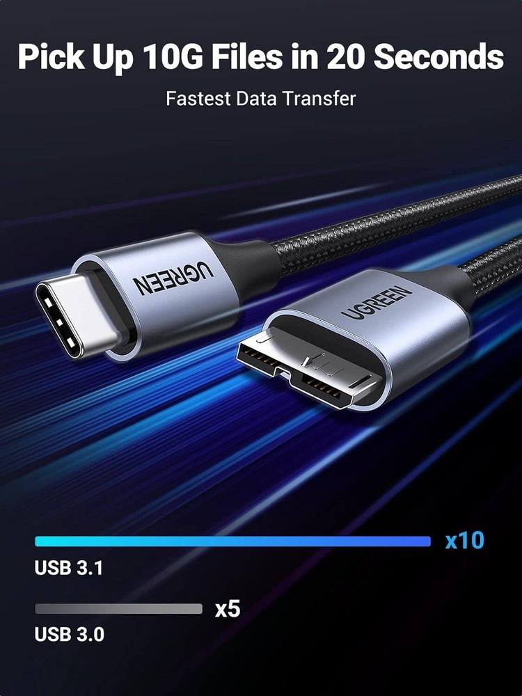 UGREEN USB 3.1 Micro B to USB C Hard Drive Cables, 10 Gbps Data Transfer
