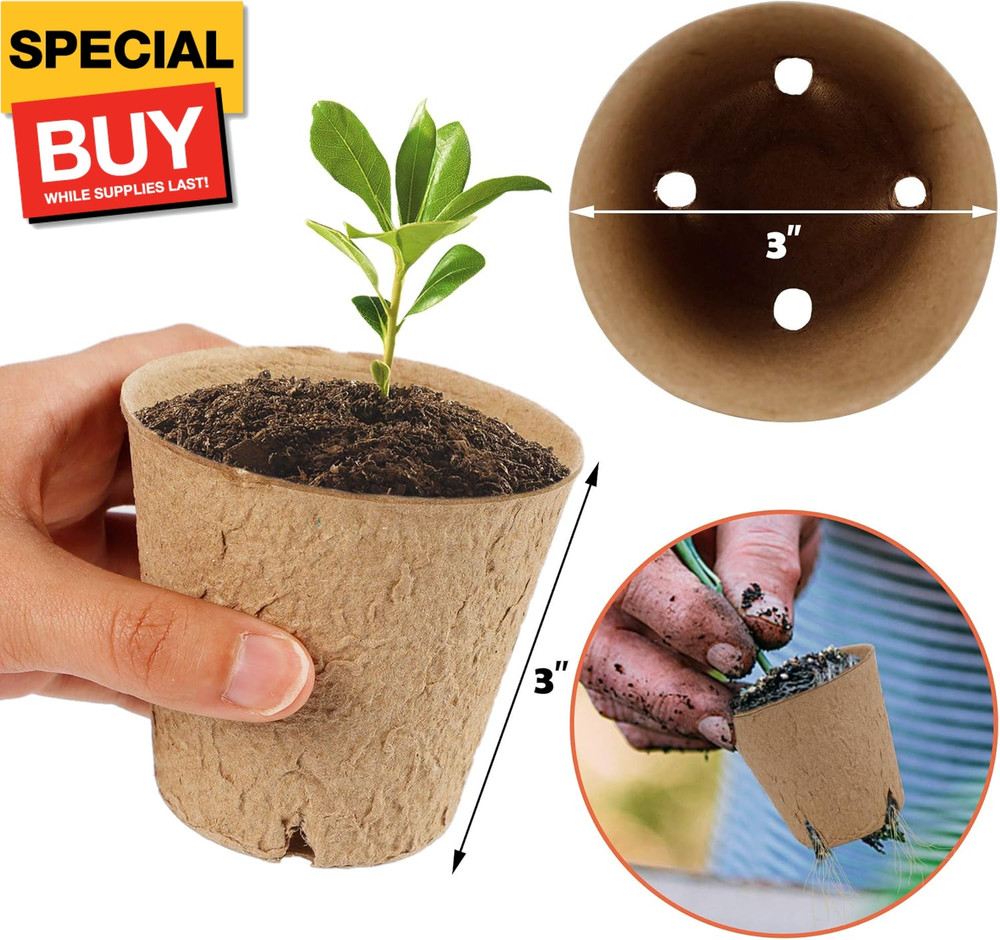 100 Pack Seed Starter Tray Kit, Biodegradable Peat Pots for Seedling with 100 Pl