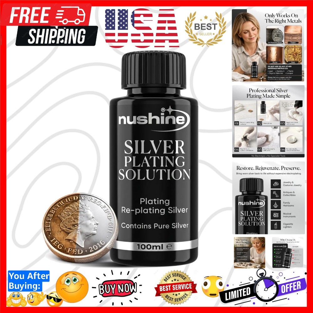 Silver Plating Solution 3.4 Oz - Permanently Plate PureSilver onto Worn Silve...