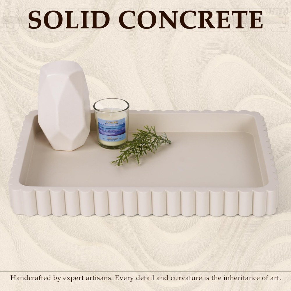 Concrete Decorative Tray Coffee Table Decor 14 Inch Rectangular Ottoman Gray