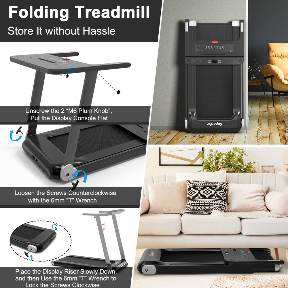 Folding Compact Walking Running Machine Electric Treadmill w/APP Control Speaker