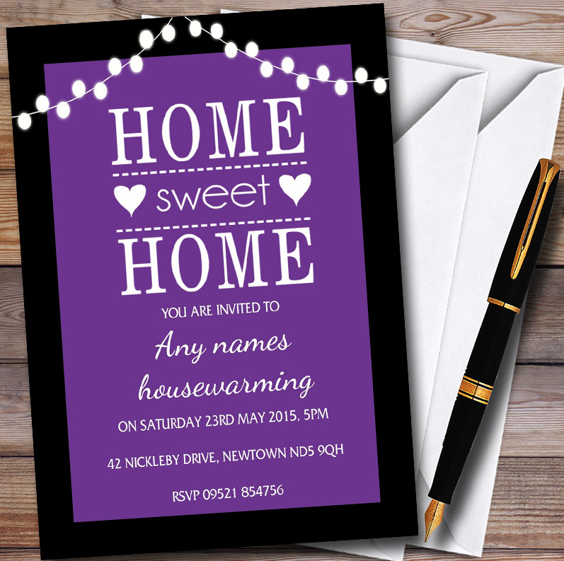 Purple String Lights Personalised Housewarming Party Invitations