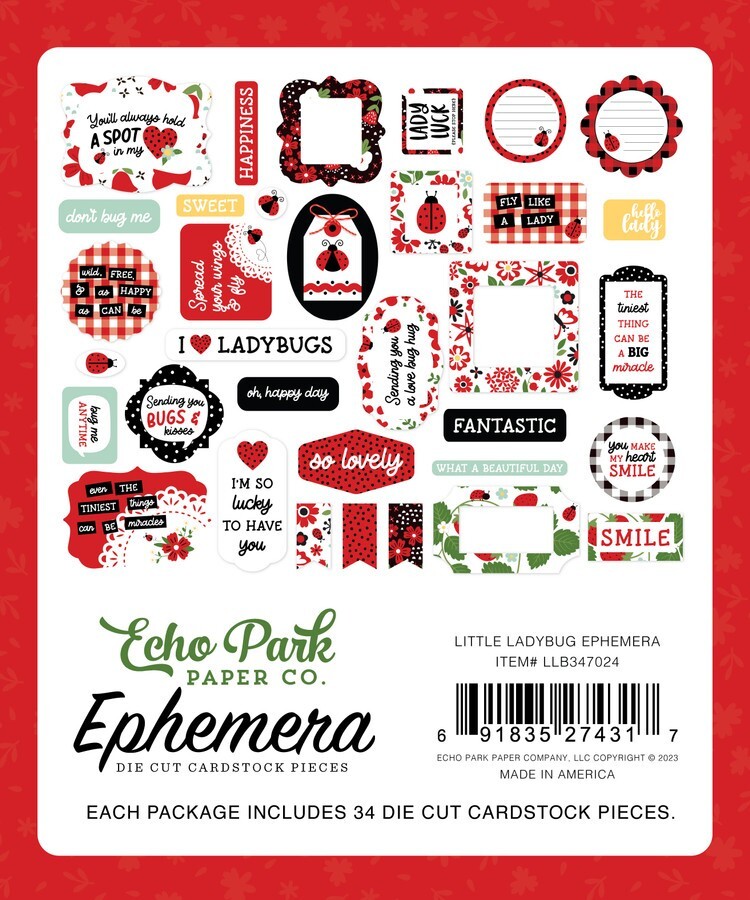 Echo Park LITTLE LADYBUG *2 Packs* Ephemera Die Cuts + Frames & Tags 66pcs