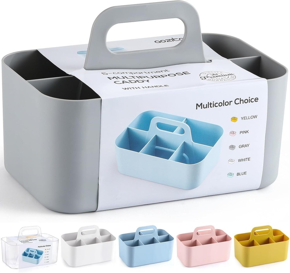 Portable Plastic Tote Bin with Handle Multi Compartment Organizer for Art Craft