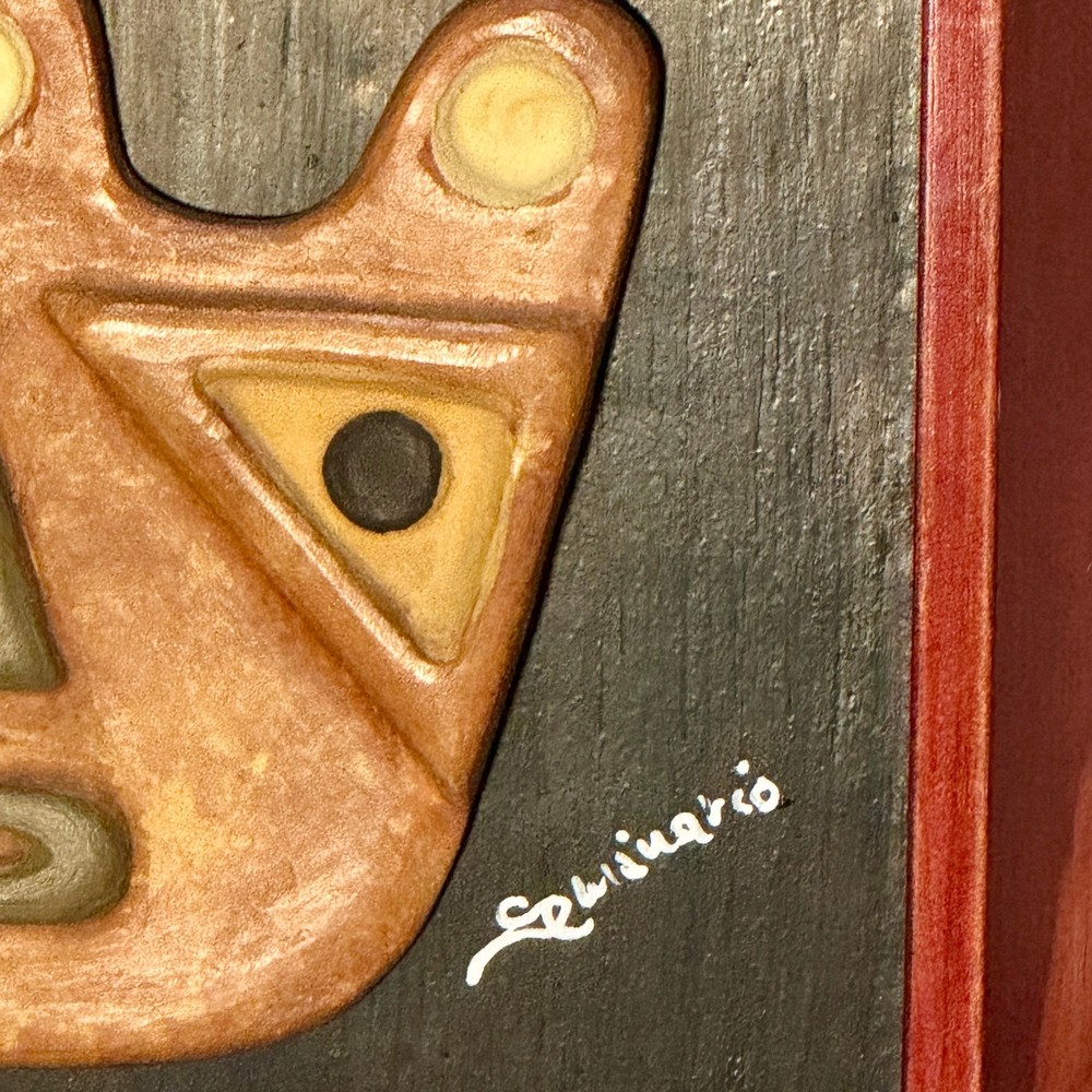 Peruvian Seminario Ceramicas Mask Wall Art Framed Cusco Peru Signed Ceramic