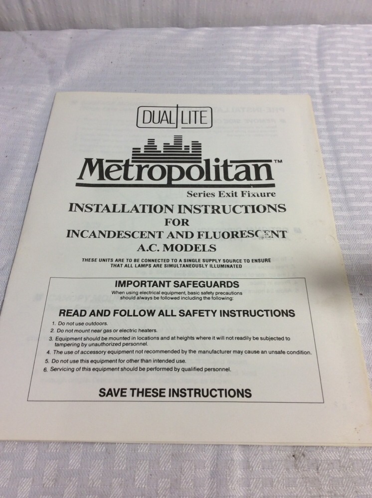 Metropolitan Series Exit Sign Duel Light 4V397 A.C. Model