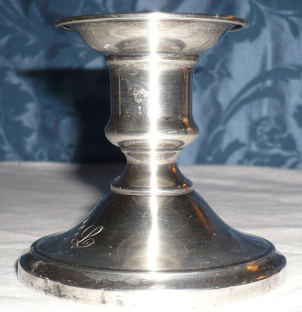 Pair Clarence A. Vanderbilt Sterling Candlesticks Monogram “L” BELOW SCRAP