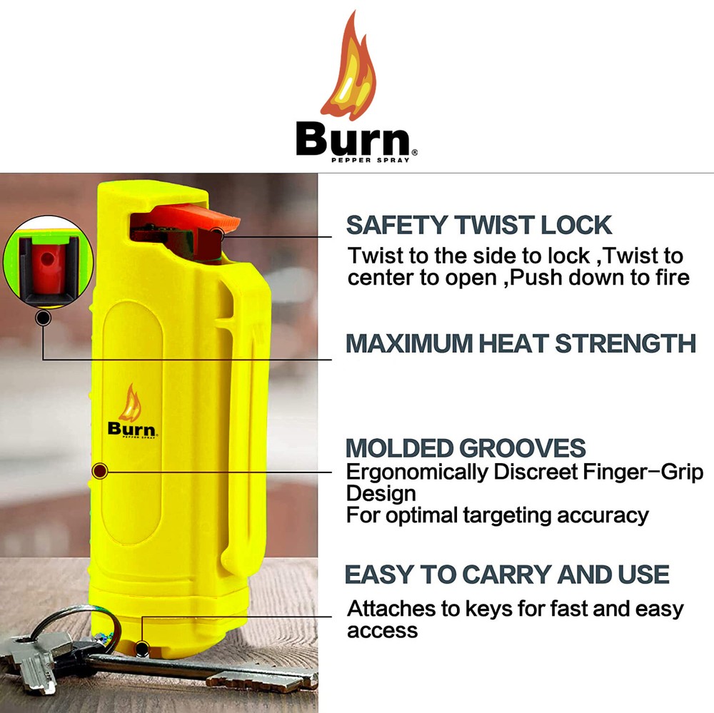 3 PACK Burn pepper spray 1/2oz Yellow Molded Keychain Defense Security
