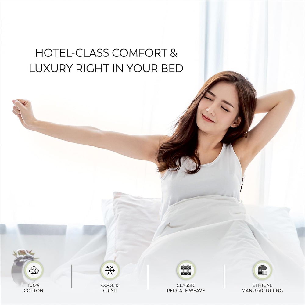 100% Cotton Sheets White Queen Bed 400 Thread Count Percale Weave Cooling She...