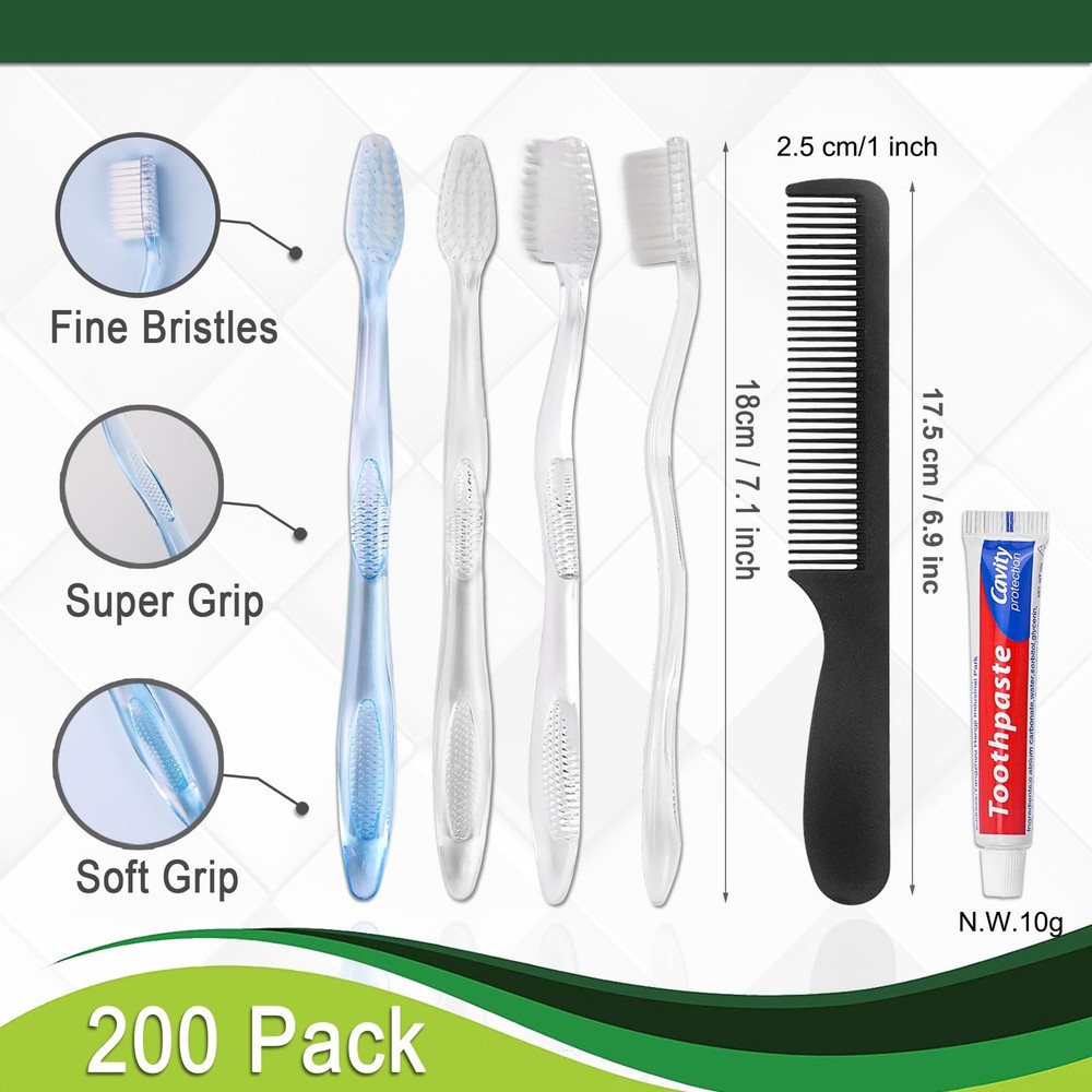 200 Pack Disposable Toothbrushes with Toothpaste and Comb for Homeless Indivi...