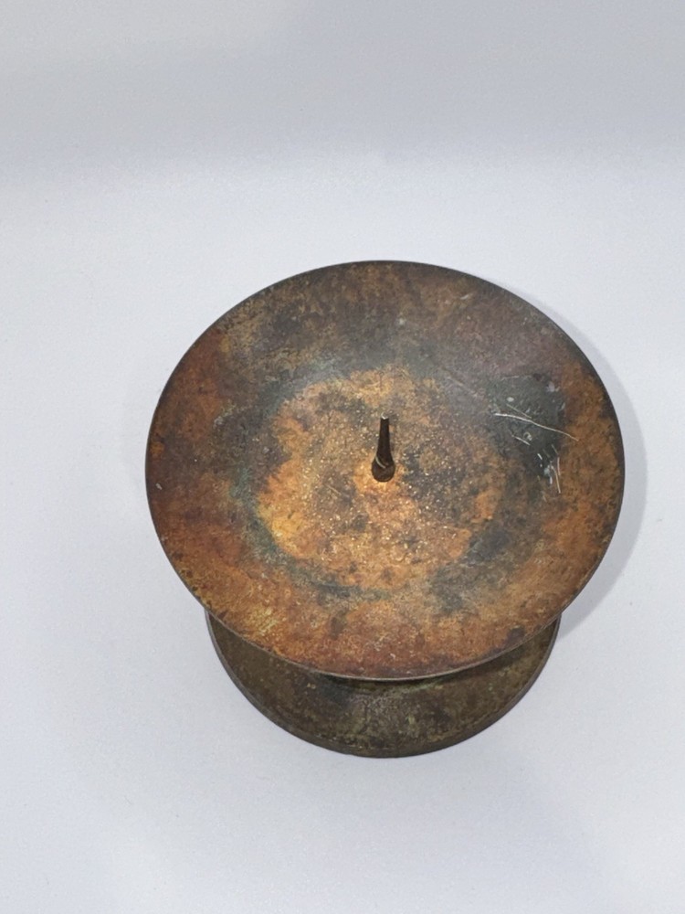 Vintage Solid Brass Pricket Candle Holder Made in India - Rustic Pillar Stand