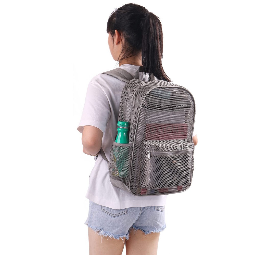 Heavy Mesh Backpack with Rain Cover，See Through Mesh Backpack for School,Beac...