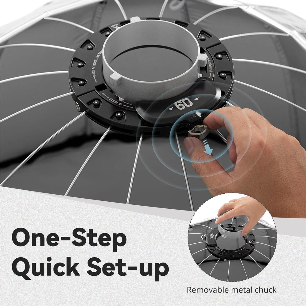 Quick Release Parabolic Softbox 23.6'' - Bowens Mount Hexadecagon with Grid