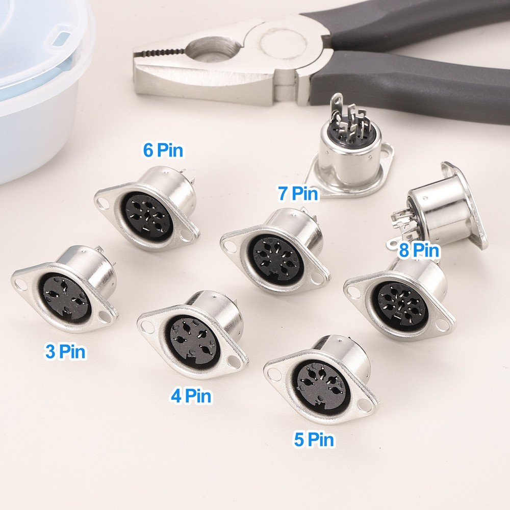 5-Pin DIN Socket Female Jack Socket Connector Panel Mount,Pack of 12 Silver Tone