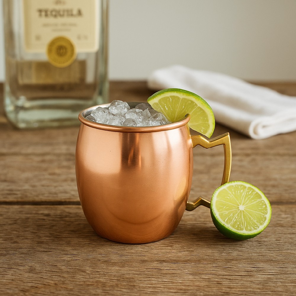 100% Handmade 16oz Solid Copper Mule Mug – Barrel Shaped Mug with Brass Handle