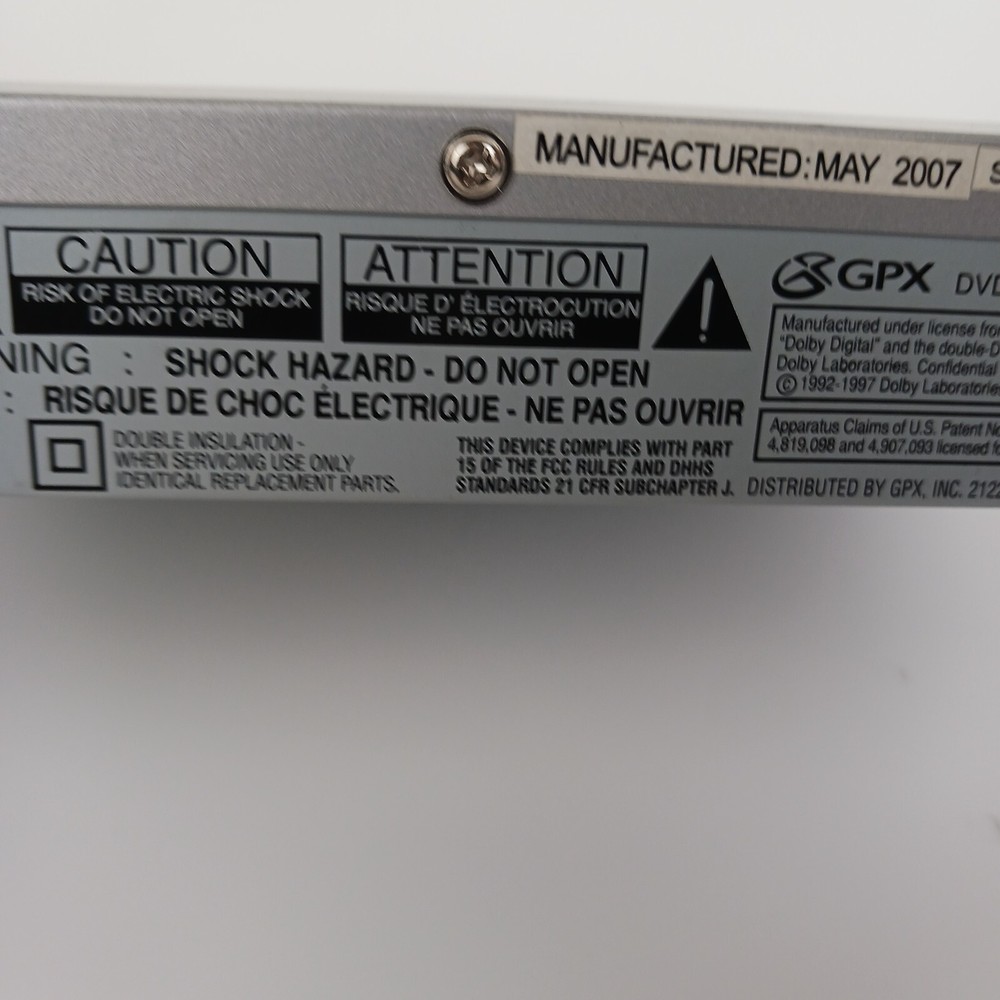 GPX Silver DVD Compact Disc Player Without Remote Model D1816