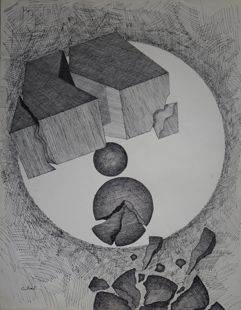 Ink Drawing Composition Signed JEAN CUILLERAT (1927/1998)