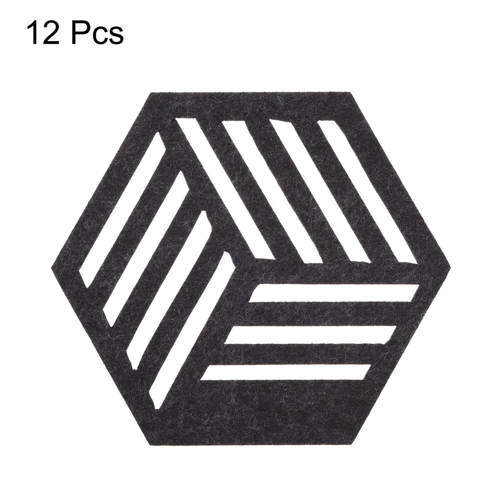 Felt Coasters 12pcs Hexagonal Mat Tampons, Dark Grey
