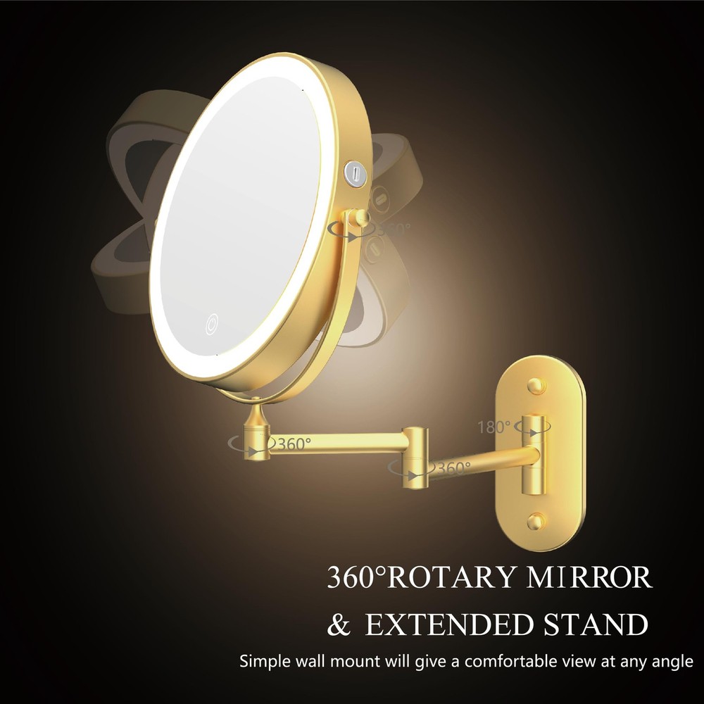 Rechargeable Wall Mounted Lighted Makeup Vanity Mirror 8 Inch Double Sided 1X...