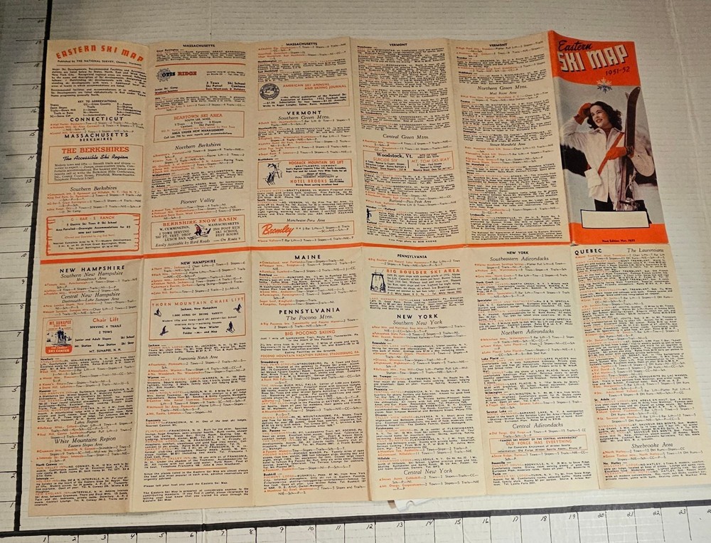 1951/52 EASTERN SKI MAP GUIDE. See Description For More.
