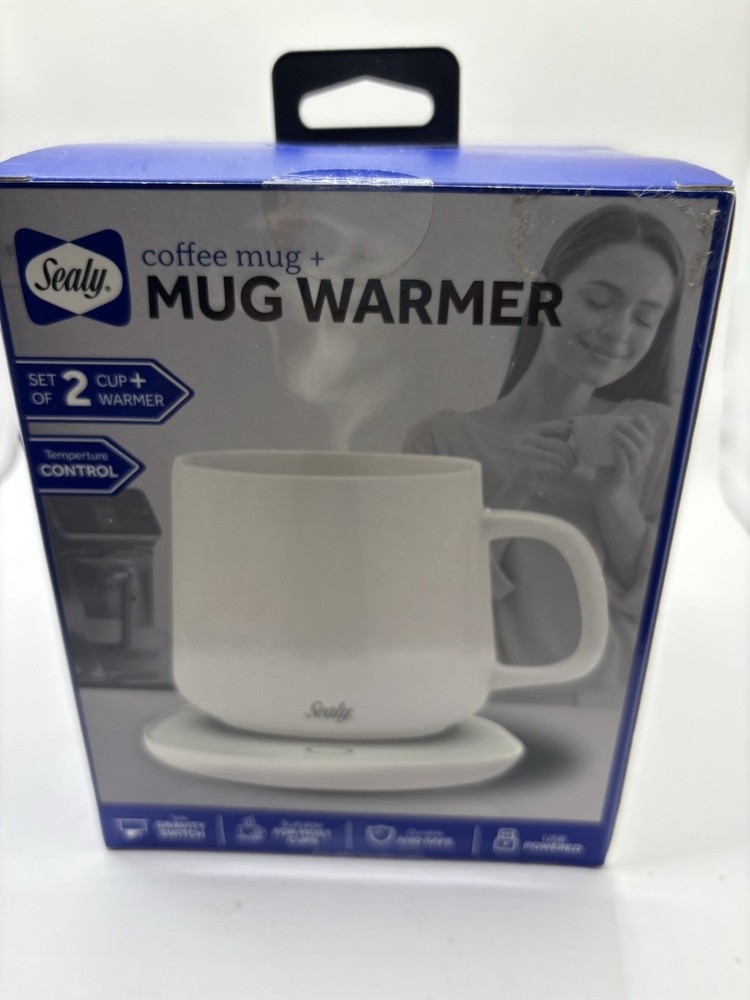Sealy Coffee Mug & Mug Warmer 2 Pc Set USB Powered, Tem Control, Gravity Switch
