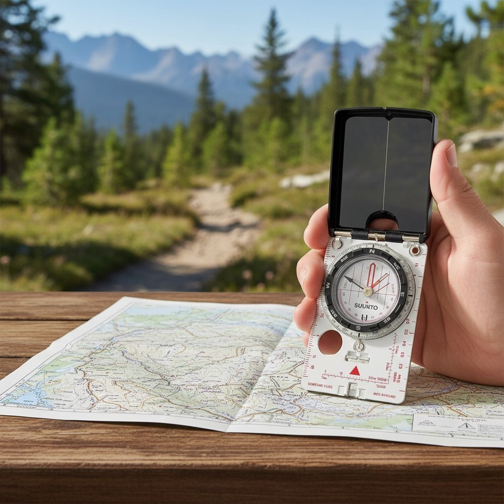 Portable Navigation Compass with Declination Adjustment and Clinometer Features