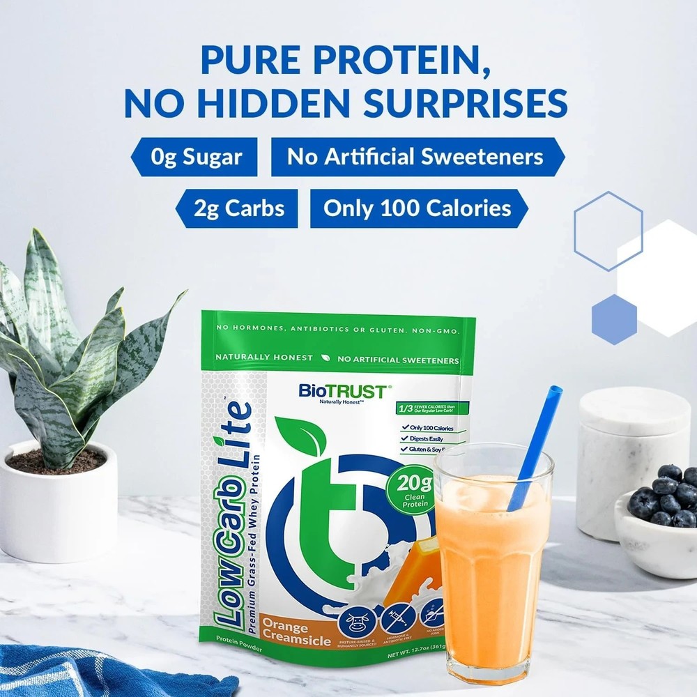 BioTrust Low Carb Lite, Grass-Fed Whey Protein Isolate (Orange) 12.7oz