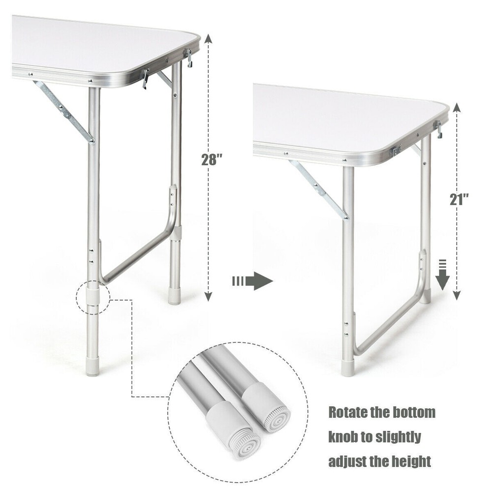 Folding Camping Table Aluminum Height Adjustable w/ Storage Organizer Grey