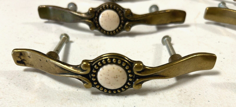 8 Vintage Brass Drawer Pulls, 5" Long, has 3" Hole separation