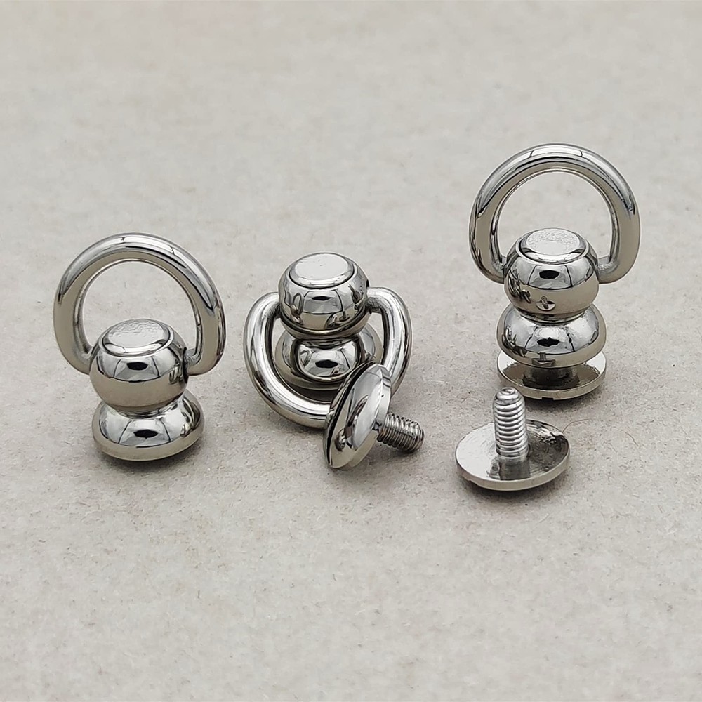 Solid Brass Ball Studs 6-Pack | 360° Rotating Leather Rivets with D-Ring & Ch...