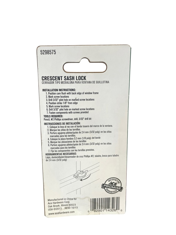 ACE Crescent Sash Lock Chrome Window Hardware Security Latch 5298575