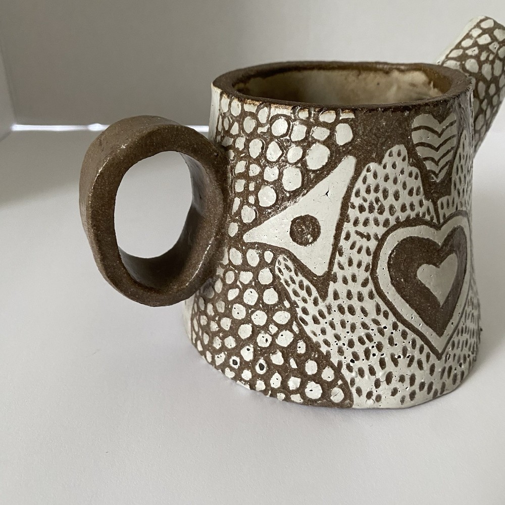 Studio Pottery Pitcher - Abstract Design - Open Hands Heart