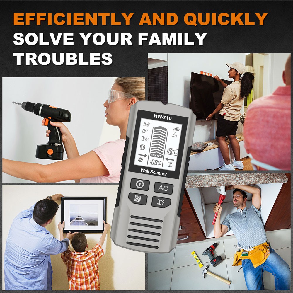 HW-710 Multi-Functional Stud Finder Wall Scanner AC Cable Wires Depth Tracker KU