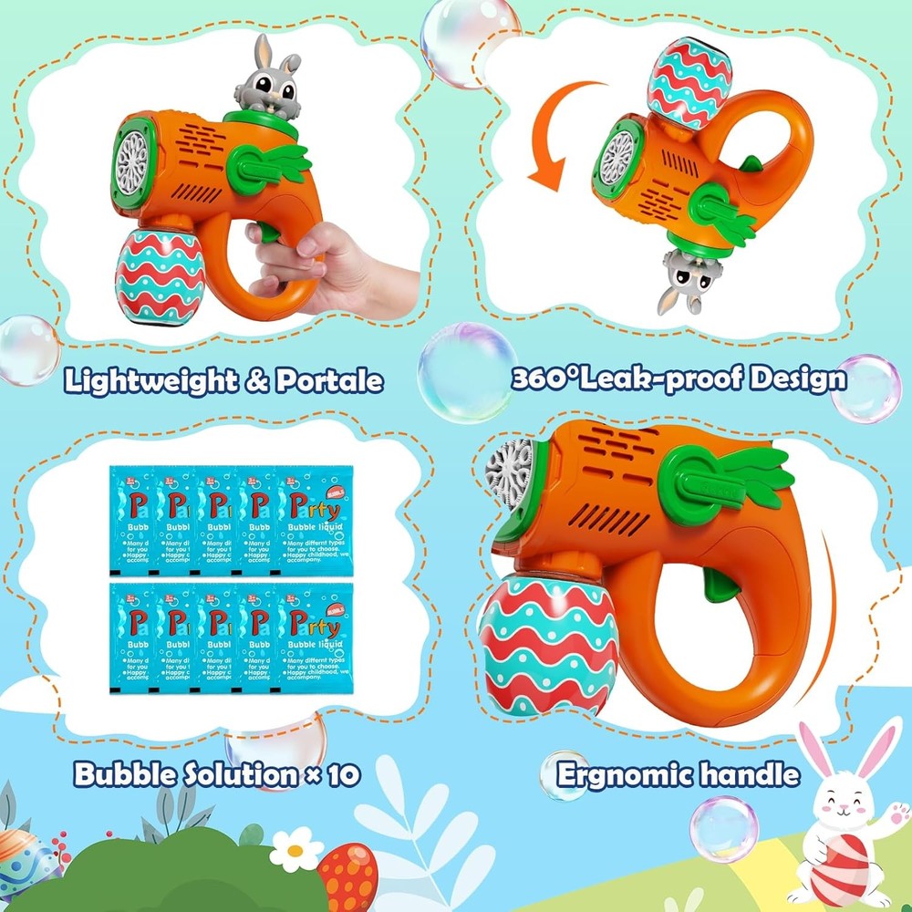 Kids Bubble Gun Toys, 2 Pack Bunny Bubble Blowers with 10 Bubble Solution Refill