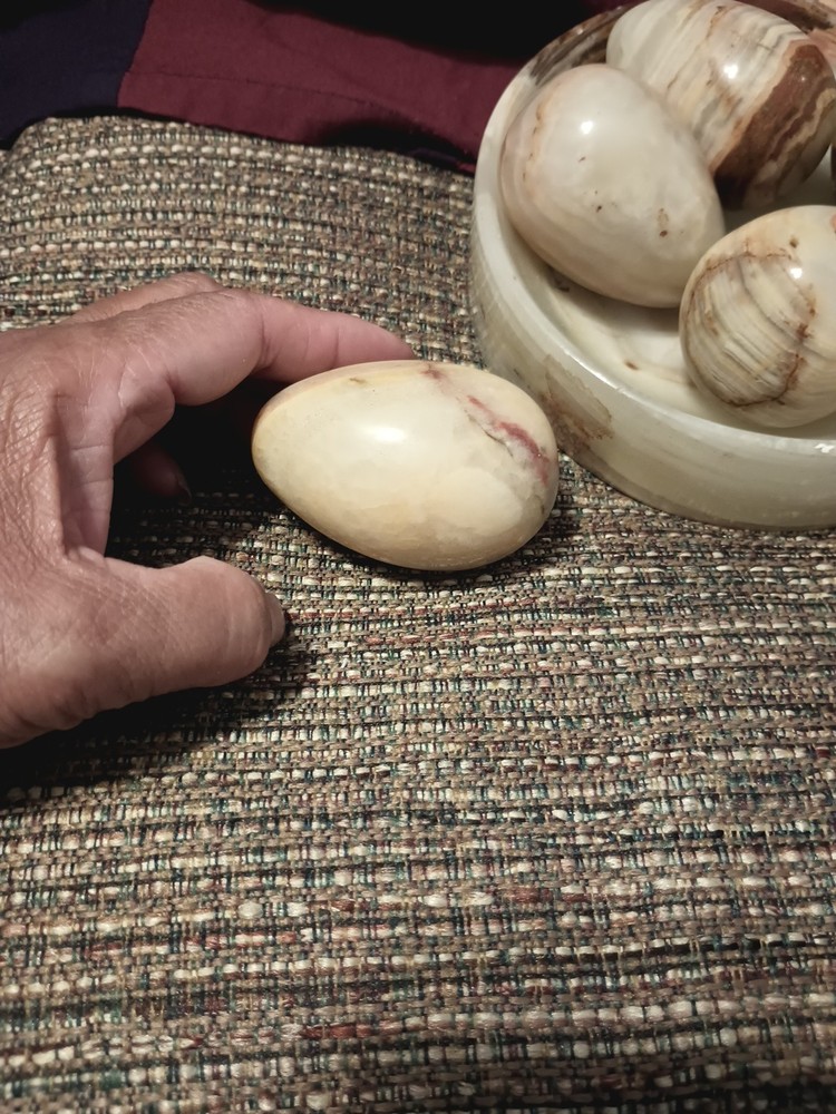 Onyx Marble Stone Five Eggs And Matching Dish Holder