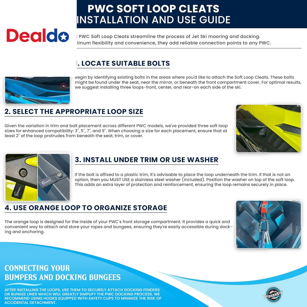 Soft Loops Jet Ski Cleats | Secure Loop Straps for Attaching Docking Bumpers, Fe