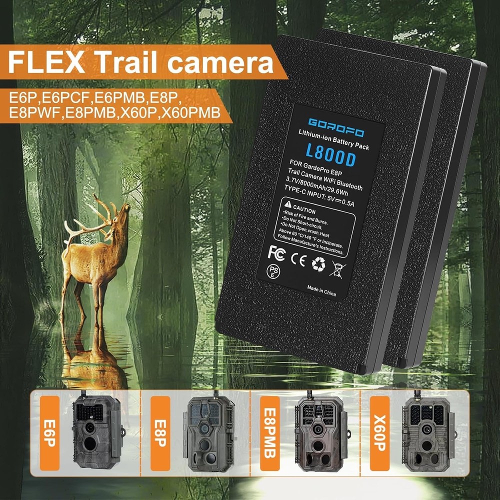 8Ah 2 pack Rechargeable Trail Camera Battery GardePro Trail Camera E6P E8P X60P
