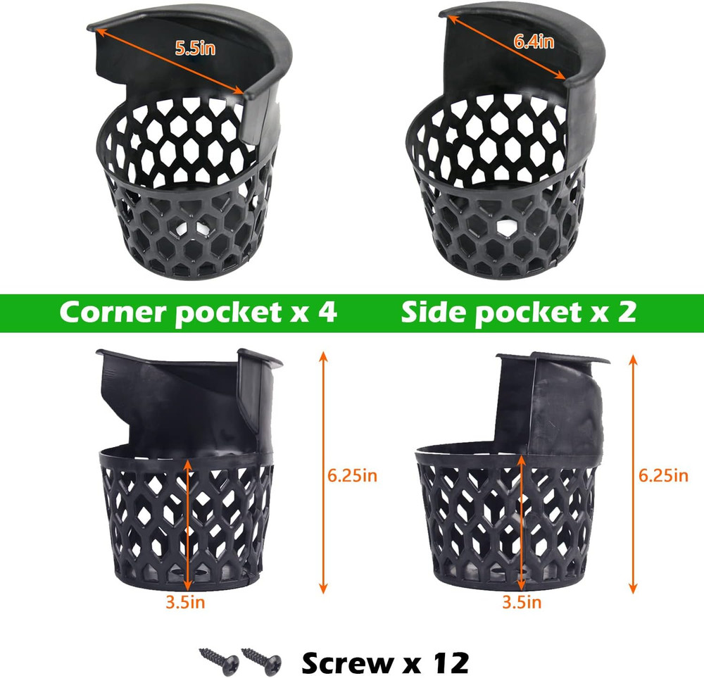 Pool Table Pockets Replacement Pockets for Billiard Table Set of 6 Plastic We...