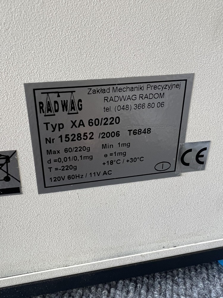 Radwag Scale XA 60/220 Analytical Balance Weighing Module