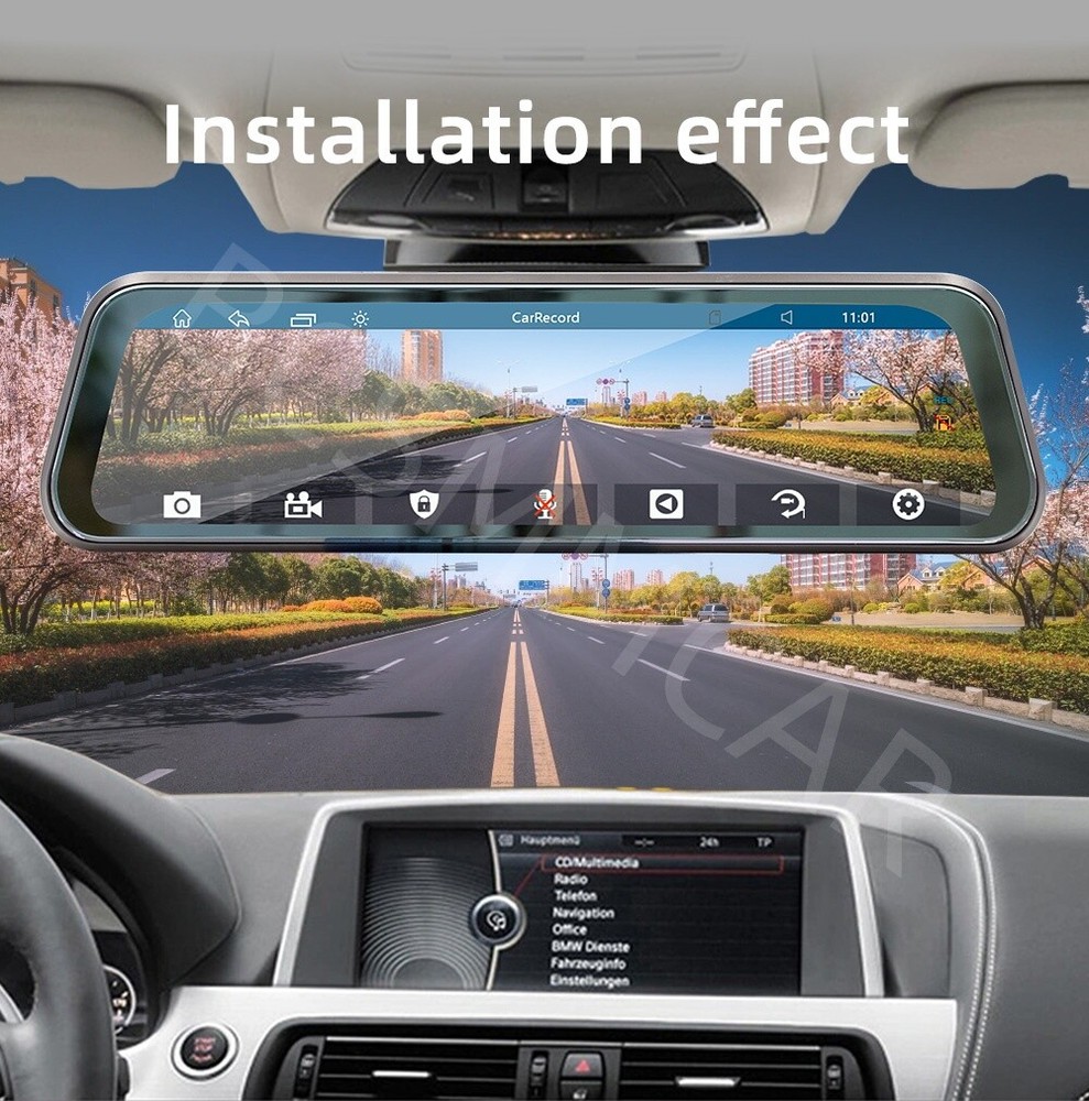 Car Rear View Mirror DVR Video Recorder Touch Screen For CarPlay Android Auto